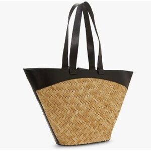 Vince Camuto Tan Woven Tote Bag With Leather Accents